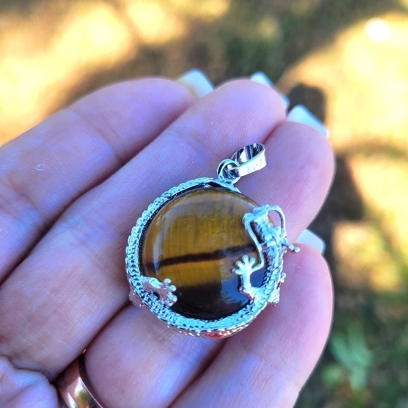 Hand Crafted Jewelry - Handmade Tiger's Eye with Dragon Pendant